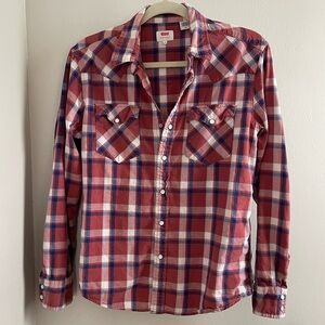 Levi's | Men’s M - Western Red and Blue Plaid Shirt, Pearl‎ snap closure